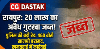 रायपुर में अवैध गुटखा भंडारण पर बड़ी कार्रवाई, 20 लाख का सामान जब्त