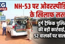 NH-53 पर ओवरस्पीडिंग के खिलाफ सख्ती, दुर्ग ट्रैफिक पुलिस ने 52 चालकों पर की कार्रवाई