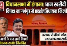 धान खरीदी पर विधानसभा में हंगामा: नारेबाजी के बाद गर्भगृह में पहुंचे विपक्षी विधायक, स्वमेव निलंबित