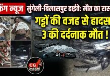 मुंगेली-बिलासपुर हाईवे बना मौत का रास्ता: गड्ढों से बचने में हादसा, 3 युवकों की दर्दनाक मौत