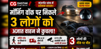 CG News: मॉर्निंग वॉक पर निकले तीन लोगों को अज्ञात वाहन ने कुचला, मौके पर ही तीनों की मौत