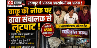 रतनपुर में फिर सक्रिय हुए आदतन बदमाश, चाकू की नोक पर ढाबा संचालक से 4500 रुपये की लूट