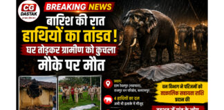 बारिश की रात हाथियों का तांडव, घर तोड़कर ग्रामीण को कुचला; मौके पर मौत