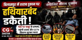 बिलासपुर में शराब दुकान पर हथियारबंद डकैती: गार्ड पर चाकू से हमला, महंगी शराब और CCTV सिस्टम लूटकर फरार