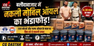 बलौदाबाजार में नकली मोबिल ऑयल का भंडाफोड़, टाटा मोटर्स और गल्फ ऑयल के नाम पर बिक रहे थे नकली उत्पाद; 4.30 लाख का माल जब्त