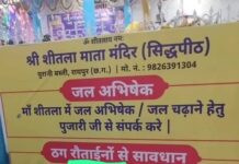 रायपुर के शीतला माता मंदिर के पोस्टर पर विवाद, यादव राउत समाज ने की कार्रवाई की मांग