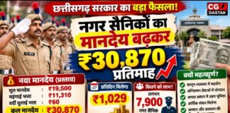 छत्तीसगढ़ में नगर सैनिकों का मानदेय ₹30,870 प्रतिमाह करने का प्रस्ताव, 7,900 जवानों को मिल सकता है लाभ